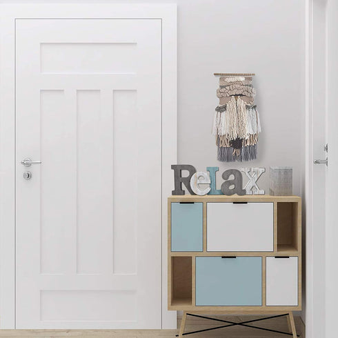 E-view Rustic Wooden Teal Home Sign Decorative Cutout Letters Freestanding Block Word Sign Hanging Ornament Table Shelf Decor (Relax)