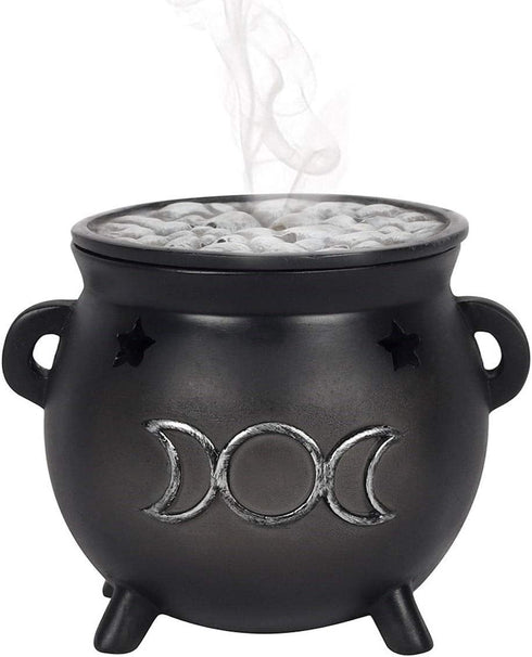 Green Tree Triple Moon Cauldron Incense Holder