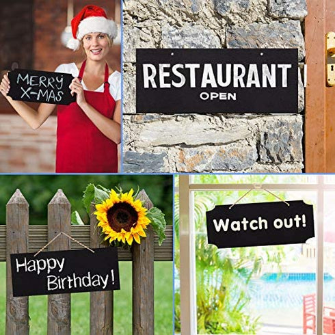 10 Pieces Unfinished Hanging Wood Sign Rectangle Blank Wooden Plaque Blank Hanging Wooden Slices Banners with Ropes for Pyrography Painting Writing DIY Home Crafts Supplies (Black)