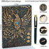 Embossed Leather Journal Writing Notebook - Antique Handmade Leather Daily Notepad Sketchbook, Travel Diary & Notebooks to Write in, Phoenix Gift For Men & Women, with Golden Classic Pen, (Bronze)
