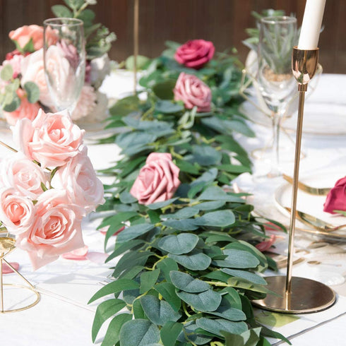 Der Rose 2 Packs 6.2 Feet Artificial Silver Dollar Eucalyptus Leaves Garland with Willow Vines Twigs Leaves String for Doorways Greenery Garland Table Runner Garland Indoor Outdoor.