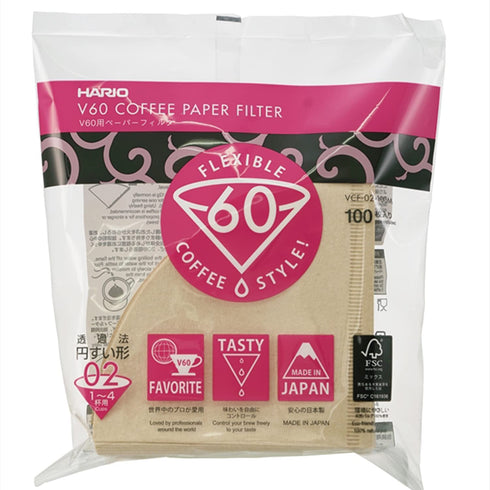 Hario V60 Paper Coffee Filters, Size 02, Natural, 100ct & V60 Plastic Coffee Dripper, Size 02, White