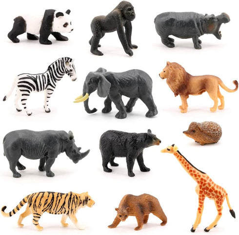 Volnau Mini Safari Animal Toys Figures 12PCS Wild Figurines Miniature for Toddlers Kids Christmas Birthday Gift Plastic Preschool Pack