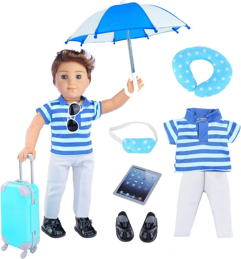 18 Inch Doll Clothes and Accessories Boy Doll Travel Suitcase Set for 18 inch Boy Dolls