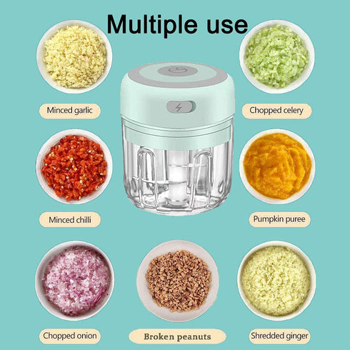 Mini Electric Chopper Garlic Machine Food Chopper Onion Processor with Three Blade/USB charging line/Magnetic Lock for Onions/Vegetables/Meat/Salad/Pepper, Outdoor/Gift/Kitchen/Barbecue/Picnic (250ML)