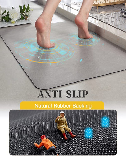 MontVoo-Bath Mat Rug-Rubber Non Slip Quick Dry Super Absorbent Thin Bathroom Rugs Fit Under Door-Washable Bathroom Floor Mats-Shower Rug for in Front of Bathtub,Shower Room,Sink (16x24, Gray)