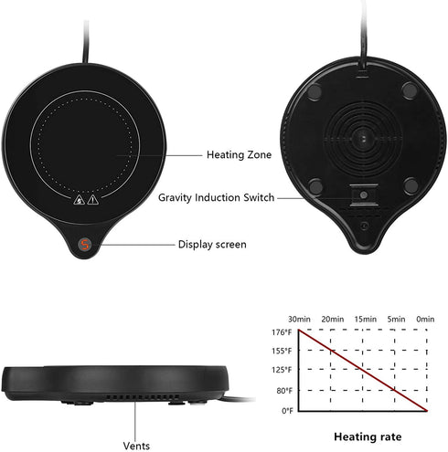 New Coffee Mug Warmer and Office Warmer, Electric Beverage Warmer with 5 Temperature Settings, Coffee Warmer for Cocoa Milk Milk, Auto On/Off Gravity-induction Mug Warmer for Office Desk Use