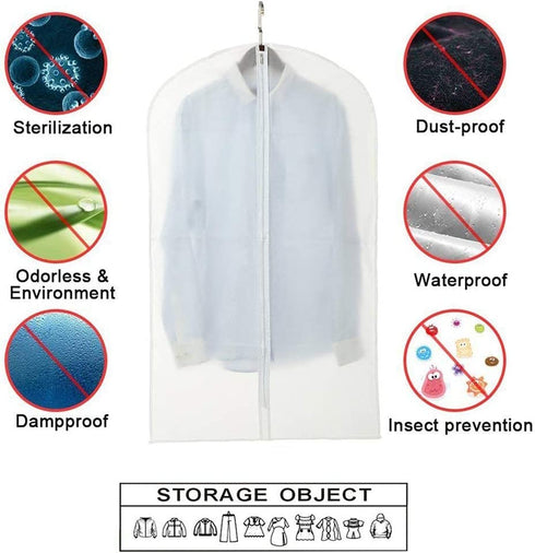 Garment Bag Covers 24''X54'' Lightweight White PEVA Breathable Bags (Pack of 6) with Study Full Zipper for Closet Clothes Storag (24''X54'', White)