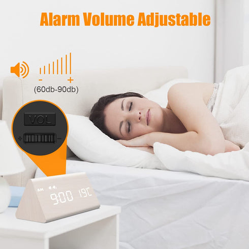 MOSITO Wooden Digital Alarm Clock with 0-100% Dimmer, Dual Alarm, Weekday /Weekend Mode, Snooze, Wood Made LED Clocks for Bedroom, Bedside, Desk, Kids (White)