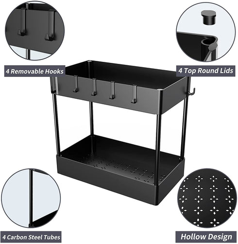 Under Sink Organizer, Under Sink Organizers and Storage Under Sink Shelf 2 Tier Under Sink Organizer Rack Under Sink Storage for Kitchen Bathroom Countertop And Cabinet,Bath Collection Baskets Black