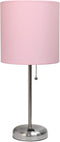Limelights LT2024-LPK Stick Charging Outlet Table Lamp, Brushed Steel Base/Light Pink Shade