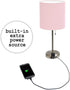 Limelights LT2024-LPK Stick Charging Outlet Table Lamp, Brushed Steel Base/Light Pink Shade