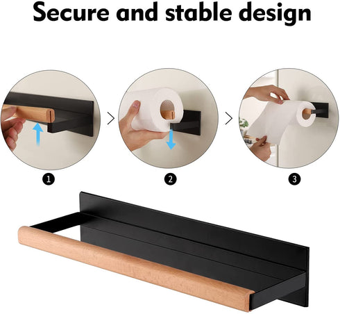 KES Magnetic Paper Towel Holder, Black Paper Towel Holder for Refrigerator, Wood & Metal Paper Towel Roll Holder, KPH502MA-BK