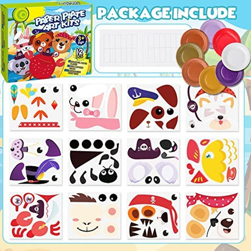 Art Craft Gift for Kids - 12 Paper Plate Art Kit Toy for 2, 3, 4, 5 Years Old Boys Girls Toddler, DIY Animal Art Supplies for Children Preschool Classroom/ Party Favor/ Birthday/ Christmas Game Crafts
