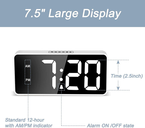 Welgo LED Digital Alarm Clock with USB Charging Port, 0-100% Dimmer, Large Number, AM/PM, White Bold Digits, Snooze, Adjustable Volume, Outlet Powered for Bedroom Bedside(White)