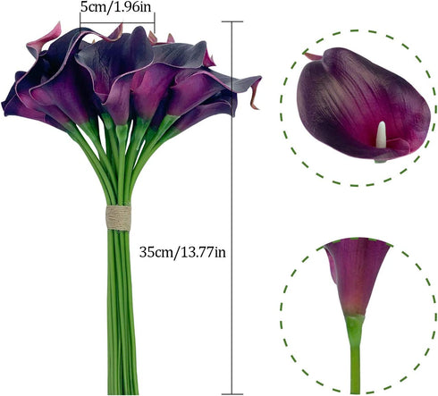 ZGPEPEXIA 15 Pcs Real Touch Calla Lily Artificial Flowers Wedding Bridal Bouquet Home Décor Party (Dark Plum Purple)