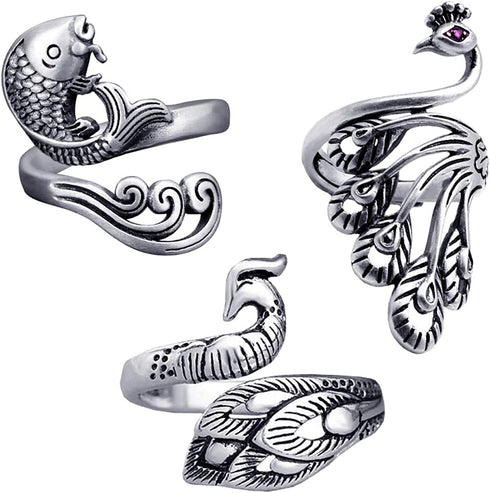 3PCS Adjustable Knitting Loop Crochet, Ksndurn Crochet Ring - Knitting Accessories, Peacock Open Finger Ring/Adjustable Braided Ring for Faster Knitting