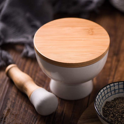 Porcelain Mortar and Pestle Pill Crusher,Spice Grinder,Herb Bowl,Pesto Powder Gift Ideal with Anti-Slip Base and Grip Molcajete for Seasoning,Paste and Guacamole.