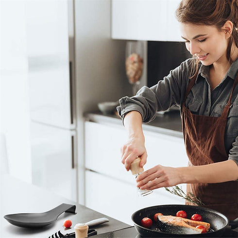 Pretty Jolly Stainless Steel Black Spoon Rest for Kitchen Counter Cooking Utensil Rest Spoon Ladle Holder for Stove Top Rust Resistant Large Size Spatula Rests Dishwasher Safe 9.61 x 3.74 Inch(2PCS)