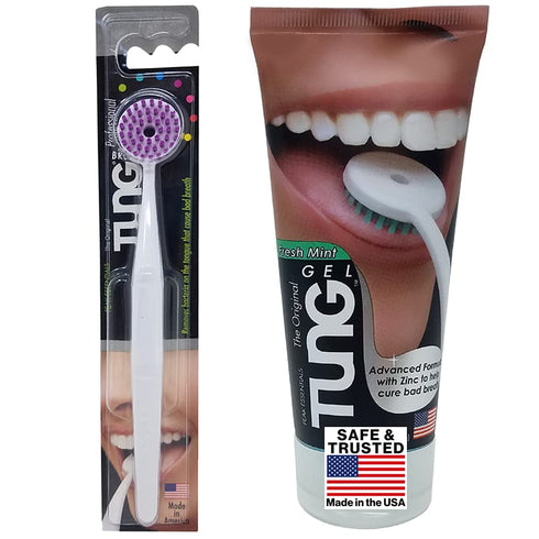 Peak Essentials | Tung Brush & Gel Kit | Tongue Cleaner for Adults | Tongue Scraper to Fight Bad Breath and Halitosis | Mouth Odor Eliminator | Fresh Mint | Made in America (Set of 1)