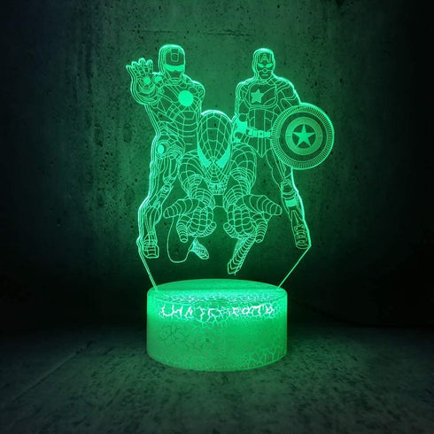 7 Color Changing Night Lamp 3D Atmosphere Bulbing Light 3D Visual Illusion LED Lamp for Kids Toy Christmas Birthday Gifts - Spiderman, Iron Man, Captain America (Heroes)