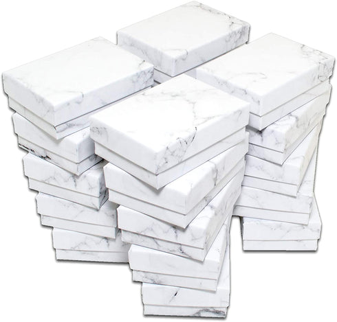 TheDisplayGuys 25-Pack #21 Cotton Filled Cardboard Paper Jewelry Box Gift Case - Marble White (2 5/8" x 1 5/8" x 1")