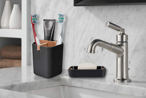 OAKART Bamboo Soap Dish with Drain Tray for Shower Bathroom Tub 100% Natural Fiber 2pcs (Black)