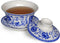 Chinese Porcelain Teacups 10oz Gaiwan Peony Lotus Flower Tureen Tradition Sancai Cover Bowl Lip Cup Saucer Tea Set (Blue lotus)