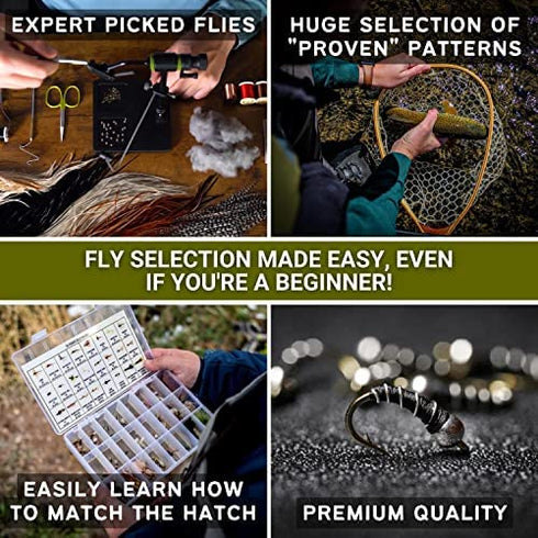 Ventures Fly Co. | 122 Premium Hand Tied Fly Fishing Flies Assortment | Two Fly Boxes Included | Dry, Wet, Nymphs, Streamers, Wooly Buggers, Terrestrials | Trout, Bass Lure Set, Kit, Gift