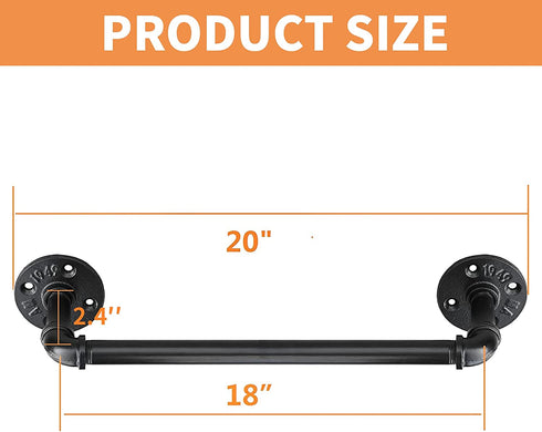 Industrial Pipe Towel Bar 18 Inch, Pipe Towel Rack 18 Inch,Towel Horse, Bath Towel Holder,Wall Mounted DIY Style,Black Epoxy Coated Finish