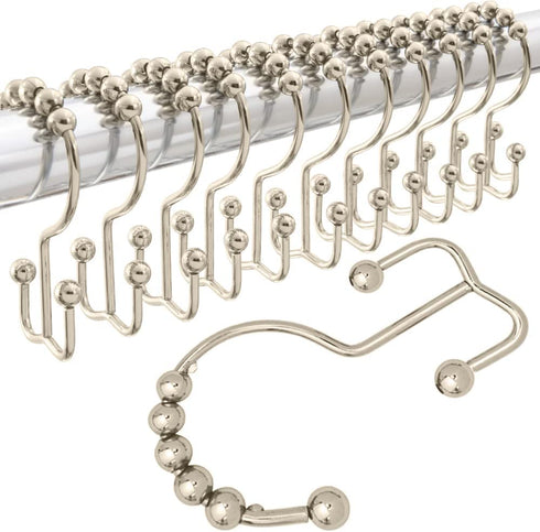 Gorilla Grip Shower Curtain Hooks, Stainless Steel Rust Resistant Easy Install Rings Set of 12, Decorative Liner Ring for Bathroom Hanging Rods, Friction Free Metal Hook, Bath Room Accessory, Nickel