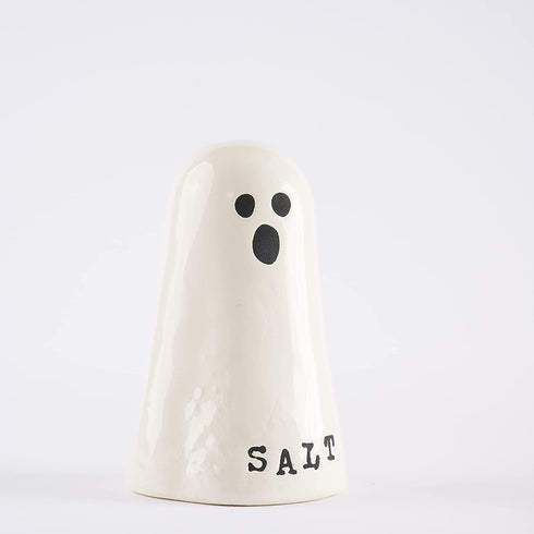 Mud Pie Mid Pie Halloween Ghost Salt & Pepper Set, assembled 3 1/4" x 4 1/2", White