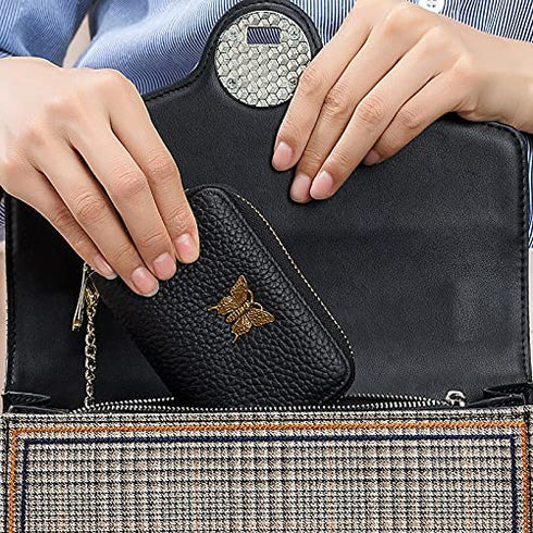 imeetu RFID Credit Card Holder for Women Small Leather Zipper Card Case Wallet with Removable Keychain (Blue)