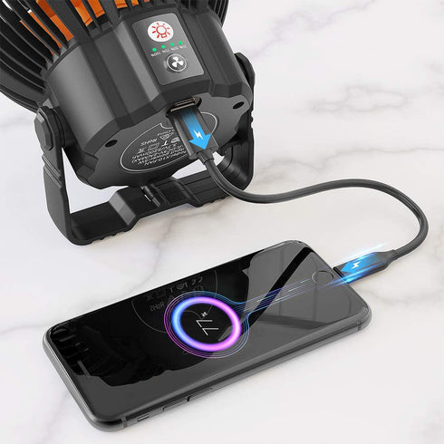 Camping Fan with LED Lights for Tent, Camping Ceiling Fan with Light, VOLUEX Portable Mini USB Desk Fan with Hanging Hook 3 Speeds and Remote Control for Outdoor Camping Travel Home Office