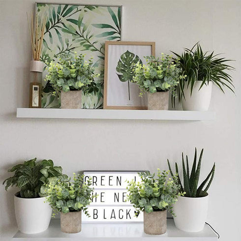 Flojery Mini Potted Plants Artificial Eucalyptus Boxwood Rosemary Greenery in Pots Faux Potted Herbs Small House Plants 8.3"-9" Tall for Indoor Greenery Tabletop Décor Centerpiece (Sprayed Eucalyptus)