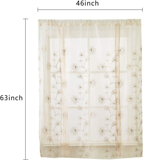 Molaxhome Roman Curtain Window Shades Sheers 46x63inch Rod Pocket, Embroidery Balloon Curtains Drapes 1 Panels for Kitchen Room (46x63inch, Flower)
