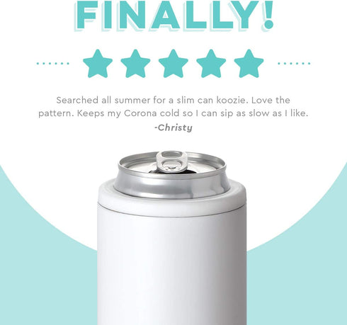 Swig Life Skinny Can Cooler, Stainless Steel, Dishwasher Safe, Triple Insulated Slim Can Sleeve for 12oz Tall Skinny Can Beverages (White)