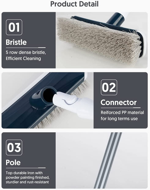 MEXERRIS Floor Scrub Brush with Long Handle - Stiff Carpet Deck Brush 2 in 1 Floor Scrubber Cleaning Grout Brush for Tile, Bathroom, Shower, Sink, Bathtub, and Kitchen Surface - Gray