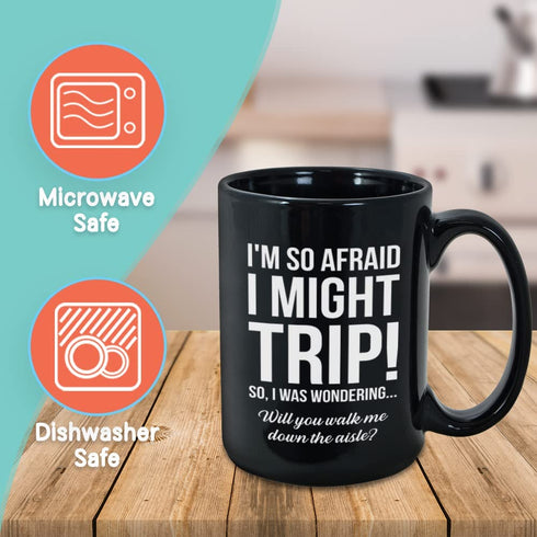 Proposal Coffee Mug 15 oz, Will You Walk Me Down The Aisle Wedding Proposal Gift For Dad Uncle Brother Step Father Grandpa Best Friend, Black