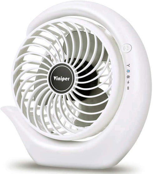viniper Battery Operated Fan, Small Desk Fan : 3 Speeds & 8-24 Hours Longer Working, 180° Rotation, Optimised Portable USB Rechargeable Fan , Small but Mighty, Strong Wind (6.2 inch, White)