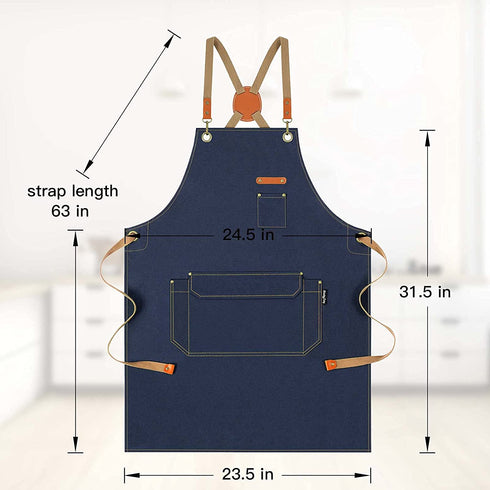 RockyToy Chef Apron with Cross Back Straps for Men Women, Cotton Canvas Apron for Artists Painting, Kitchen Cooking