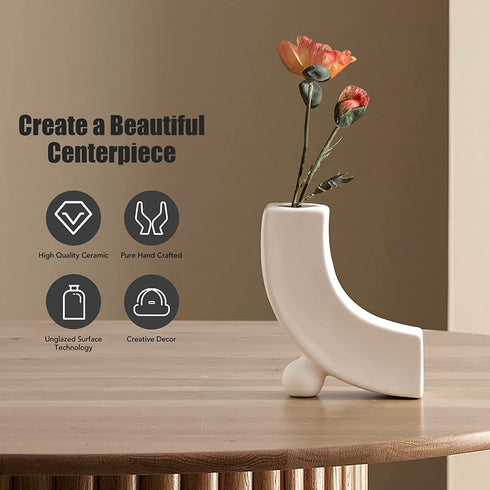 White Ceramic Vase for Home Decor, Modern Geometric Abstraction Decorative Vases for Centerpieces,Kitchen, Living Room,Office,Wedding,Gifts(Minimalist-j Shape)