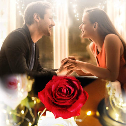 Beauty and The Beast Red Rose in A Glass Dome On A Wooden Base for Valentine's Gifts LED Rose Lamps (Black Bottom)