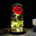 Beauty and The Beast Red Rose in A Glass Dome On A Wooden Base for Valentine's Gifts LED Rose Lamps (Black Bottom)