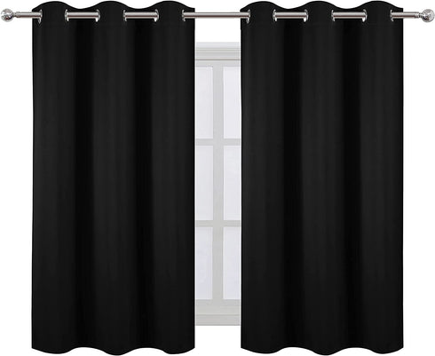 LEMOMO Black Blackout Curtains/38 x 54 Inch/Set of Two Panels Grommet Living Room Curtains