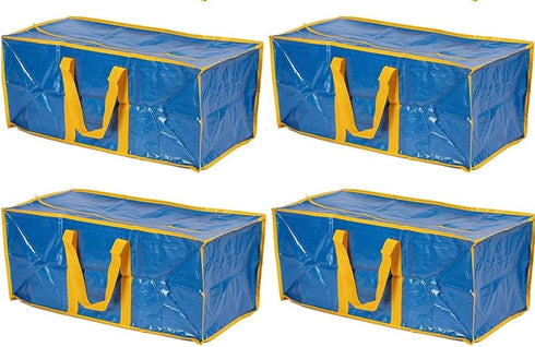 Klickpick Home Pack of 4- Heavy Duty Reusable Extra Large Storage Bags Laundry Bag Shopping Tote Moving Totes Bags Underbed Storage Bins Zipper -Backpack Handles,Compatible with IKEA FRAKTA CART