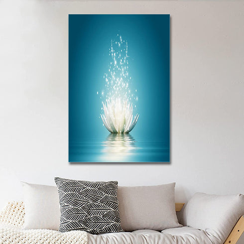 Teal Lotus Flower Canvas Wall Art Turquoise Decor for Bedroom Bathroom Abstract Picture Print Painting,Framed Artwork for Living Room,Office 8"Wx12"L
