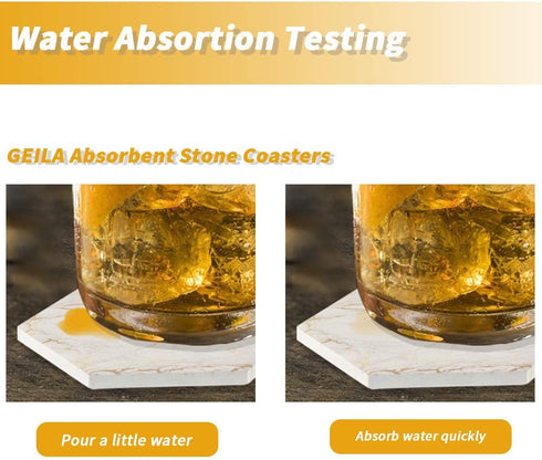 Marble Coasters for Drinks Absorbent with Cork Base, 8pcs Drink Coasters for Wooden Table with Metal Holder, Gold Ceramic Cup Coaster Set Rustic Home Decor for Living Room Bar - Housewarming Gifts