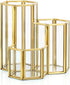 Hipiwe 3 Slots Glass Makeup Brush Holder - Gold Hexagon Cosmetics Brush Eyeliners Display Cup Home Decorative Makeup Organizer Desktop Pen/Pencil Pot Holder for Office