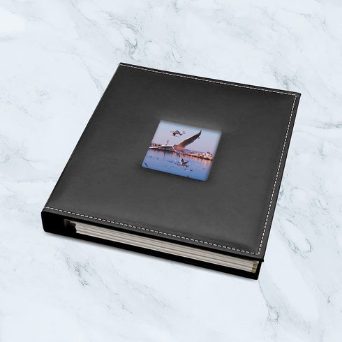 Golden State Art, Self Adhesive Magnetic Photo Album, Self-Stick Albums Holds 3X5, 4X6, 5X7, 6X8, 8X10 DIY Photos-10.6 x 11.4 Inch (Leather Black, 40 Pages, with Front Cover Opening)